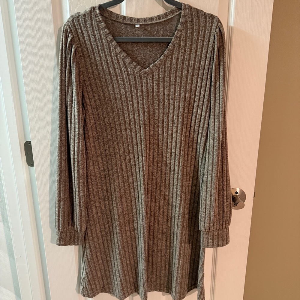 Striped V-Neck Long Sleeve Dress